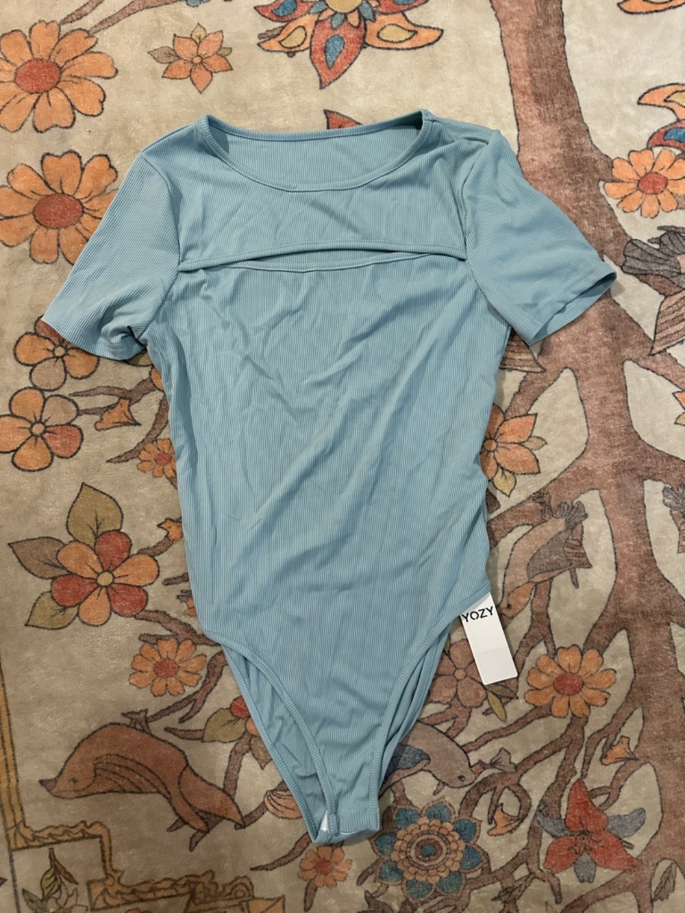 YOZY Light Blue Ribbed Short Sleeve Bodysuit